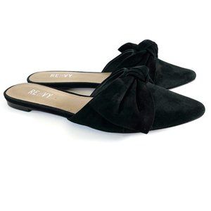 Renvy Amore Black Suede Mules Women's 6.5 Leather Slip On Flats Modern Casual